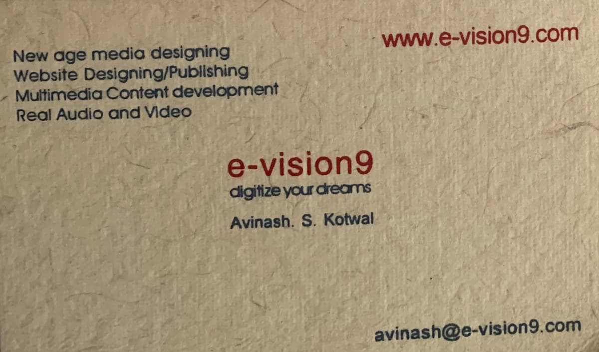 Original Evision9 business card from 1998